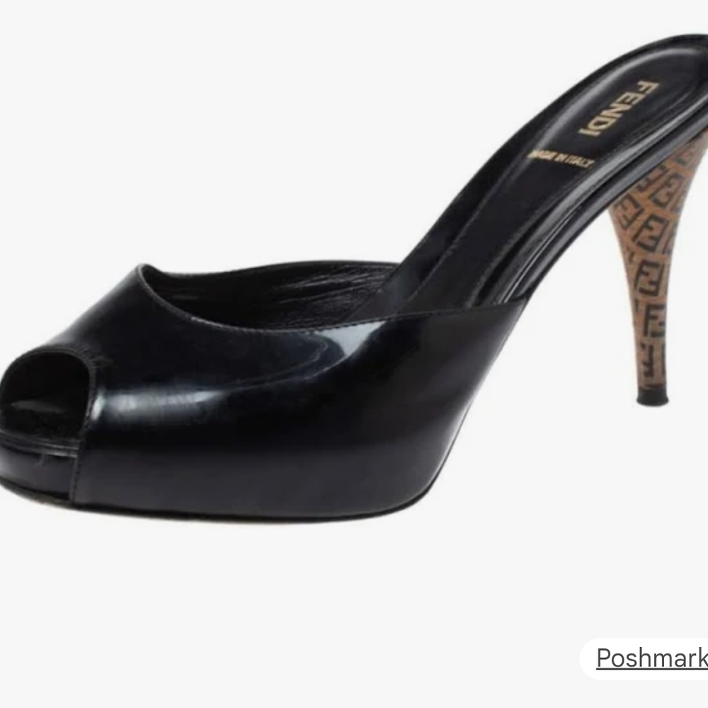 Fendi Black Peep-Toe with Pattened / Heel 3 3/4 Heel Size 5